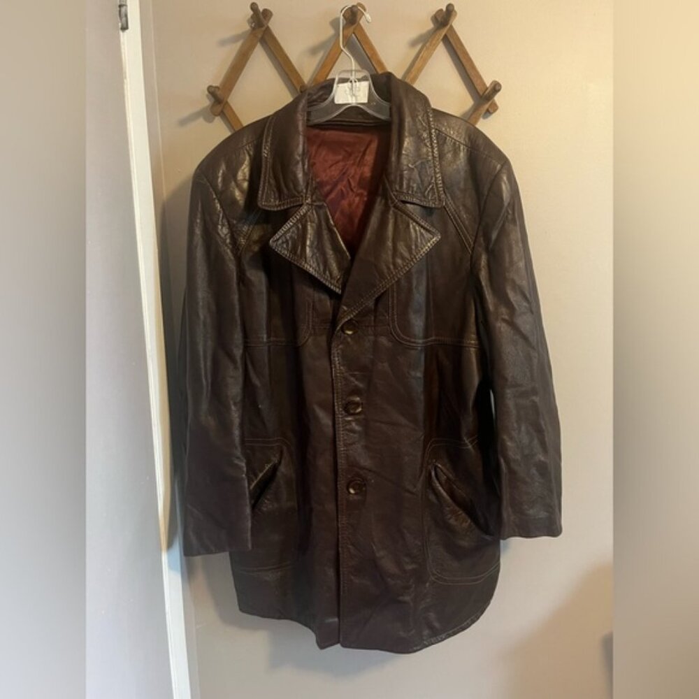 Vintage burgundy leather jacket 70s mens XL
